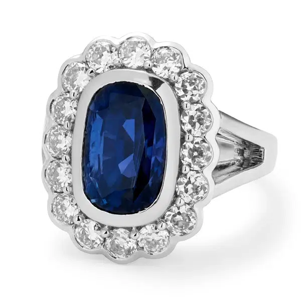 Unheated Madagascar Sapphire Cushion & Diamond Cluster Ring - Luxury Accessory Deals
