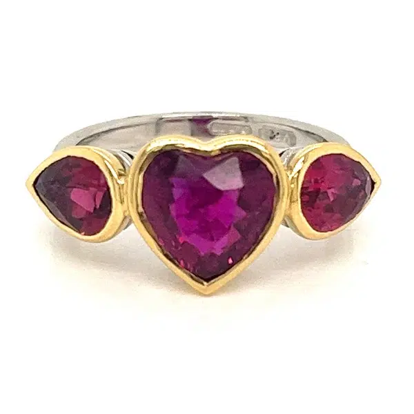 Unheated Ruby Heart & Pear Shaped Trilogy Ring l curated luxury lifestyle member club- Luxury Accessory Deals