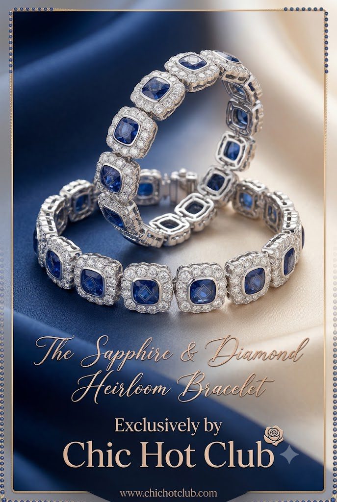 authentic luxury fashion market l Sapphire Cushion & Diamond Scalloped Edge Bracelet