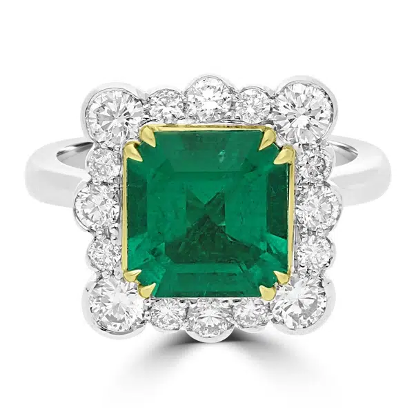 exclusive high end fashion club l Colombian Emerald Asscher Diamond Rubover Ring