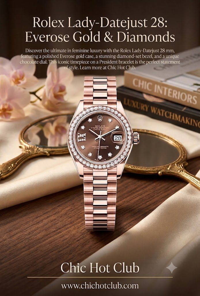 authentic luxury fashion market l Rolex Lady-Datejust Oyster, 28 mm, Everose gold and diamonds- High End Luxury Fashion Brands